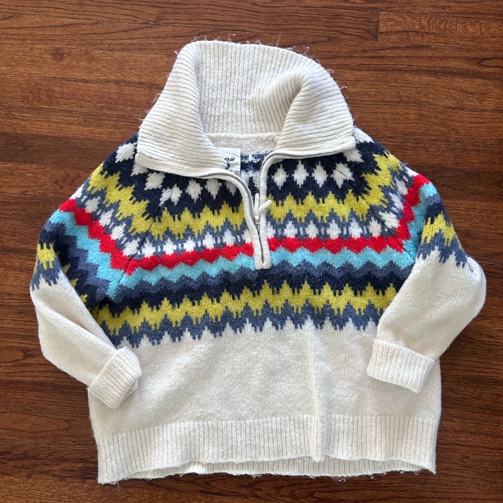 Aire Cozy Fair Isle Sweater - Cream, Red, Blue, Yellow